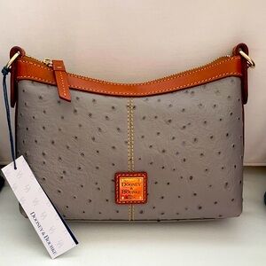 NWT - Dooney & Bourke Ostrich Gray and Tan Crossbody Bag